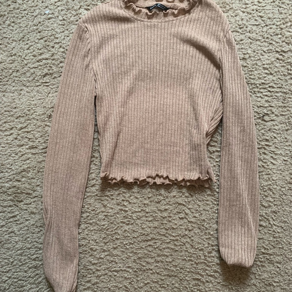 Light brown/tan ribbed crop shirt from Shein